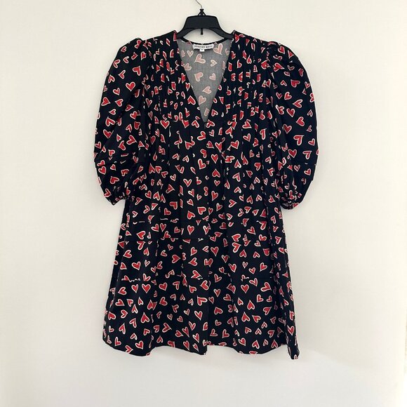 Hunter Bell Womens Jenkins Heart Print Dress Size Small Puff Sleeve Valentines - Picture 3 of 11